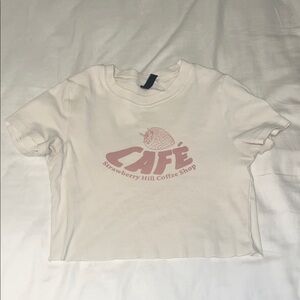 H&M Cream Crop Top with Pink Café Print